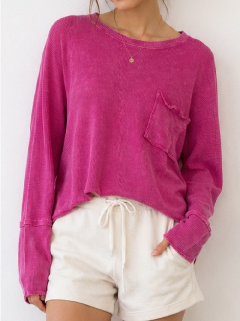 Altar’d State Pink Oversized Long Sleeve Acid Wash Size XL Ribbed Shirt Cotton